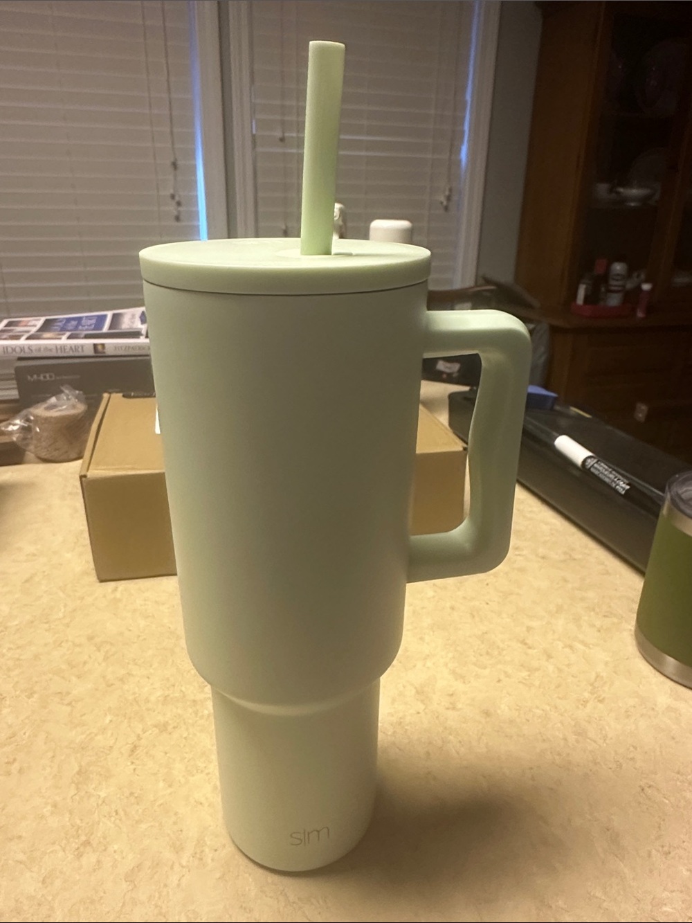 Simple Modern Matte Light Green Travel Mug with Handle and Straw